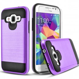 Samsung Galaxy Express 3, Galaxy Luna, Galaxy Amp 2, J1 2016 Case, 2-Piece Style Hybrid Shockproof Hard Case Cover with [Premium Screen Protector] Hybird Shockproof And Circlemalls Stylus Pen (Purple)